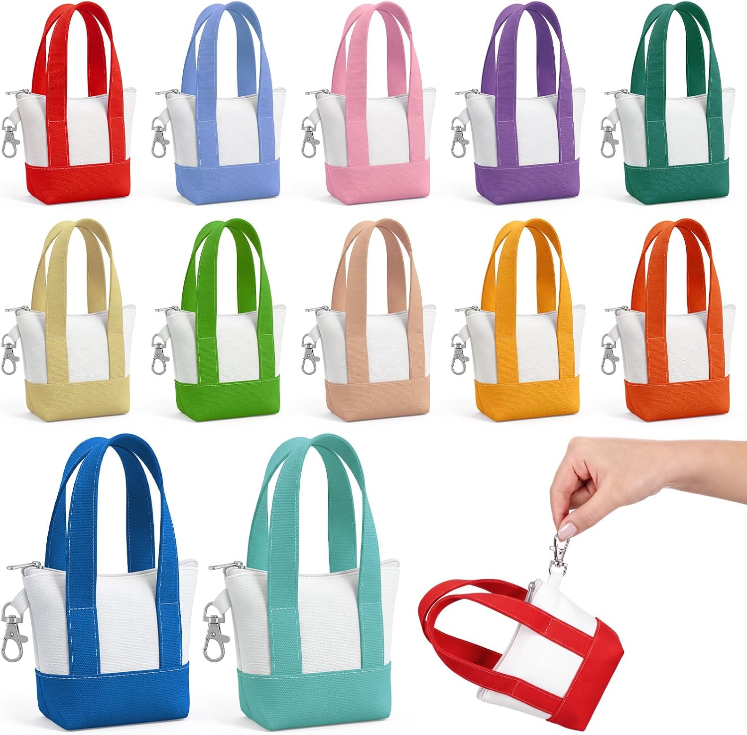 Eccliy Mini Tote Bag Keychain with Zipper 6.3" x 4.7" x 2.7" Mini Canvas Tote Keychain Small Backpack Charm Bulk for Women