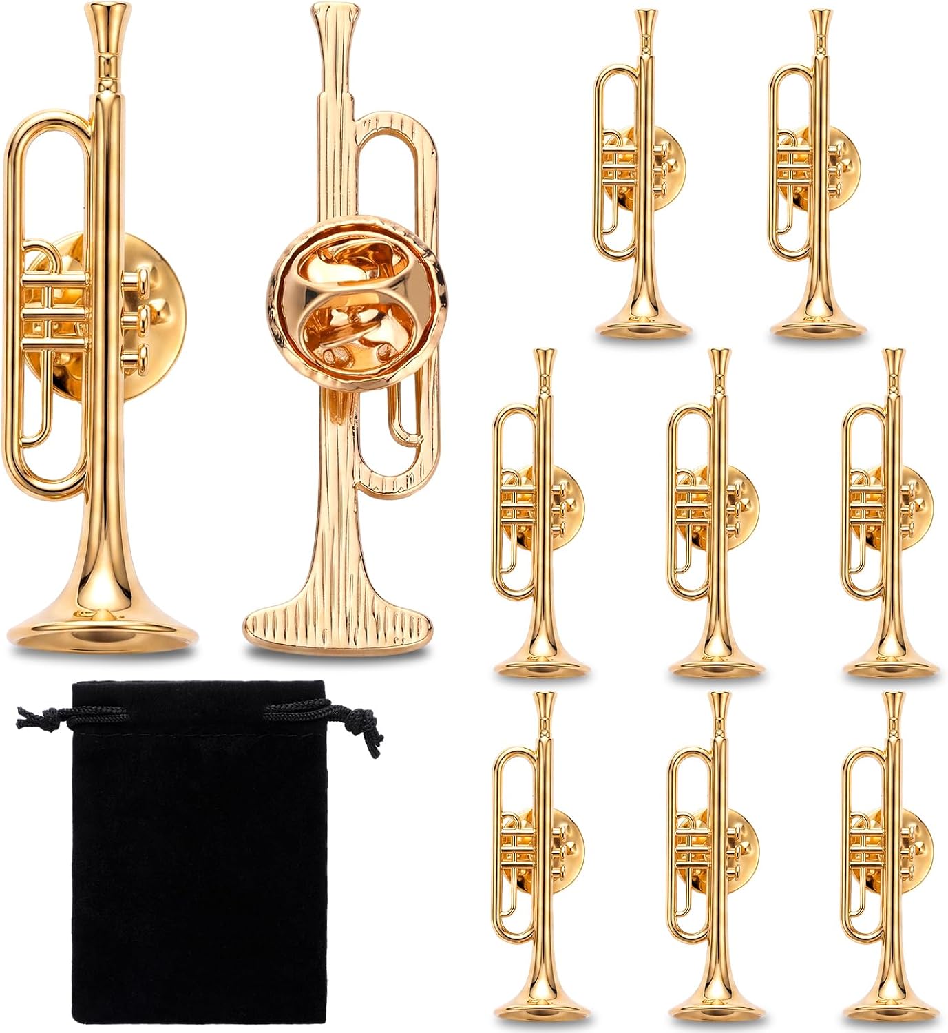 10 Pcs Miniature Gold Trumpet Brooch Pin Set Musicians Players Gift