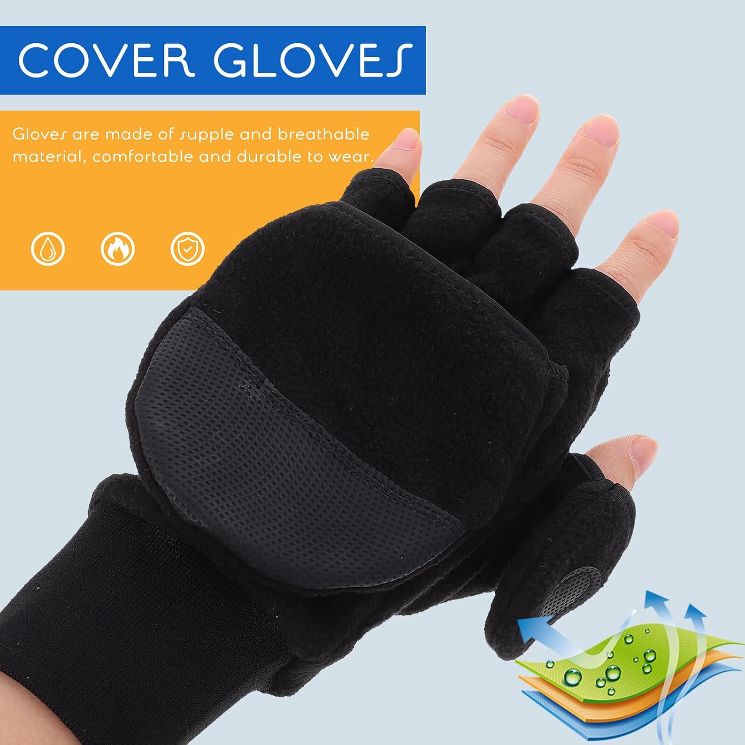 SOLUSTRE Thermal Finger Cover Gloves Half Finger Touchscreen Fleece Anti-slip Wear-resistant Warm Mitts for Women Outdoor Winter Cold Weather