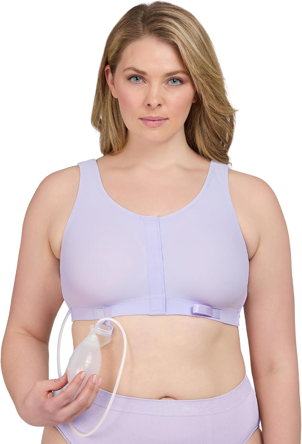 MediChoice Wireless Amy Surgical Bra, Front Closure Mastectomy Support Bra with Seamless Cups Removable Drain Bulb Holders