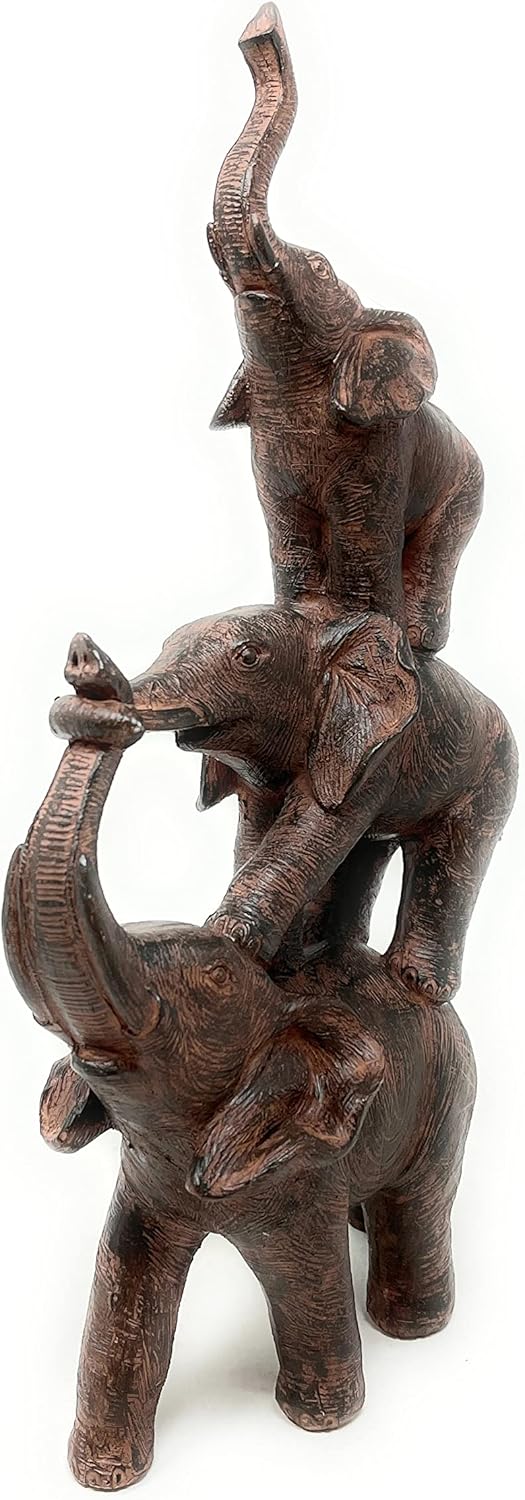 Nature's Mark 3 Stacked Elephants Resin Statue Figurine Home Decorative Accent Décor (11.4" H)