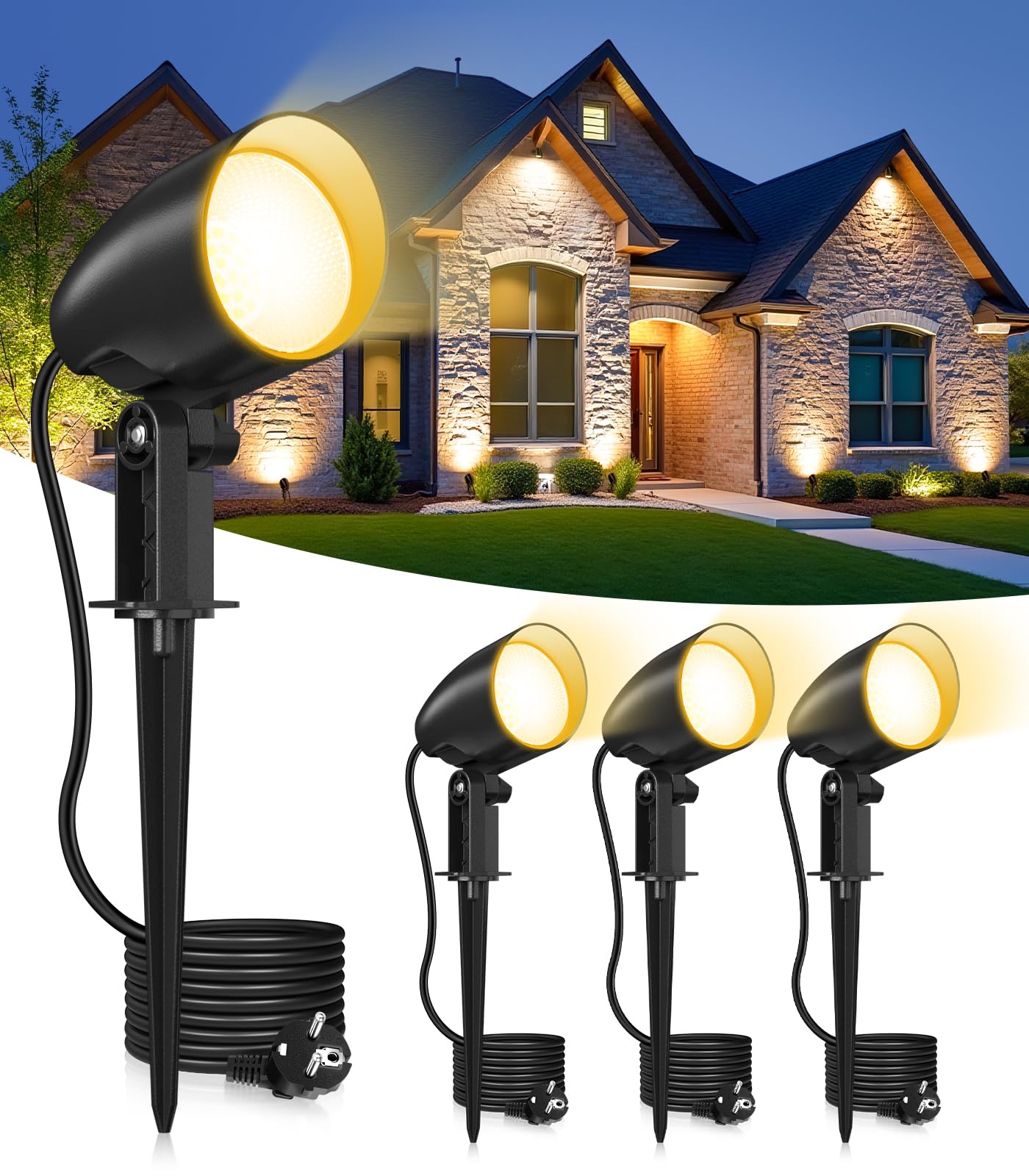 CLV Faretti Da Giardino Con Picchetto 20W 1880LM Alluminio Bianca Calda | Faretto Led da Esterno 2700K Lampade da Esterno IP66 Impermeabile Luci da Giardino da Terra per Cortile Alberi Sentieri