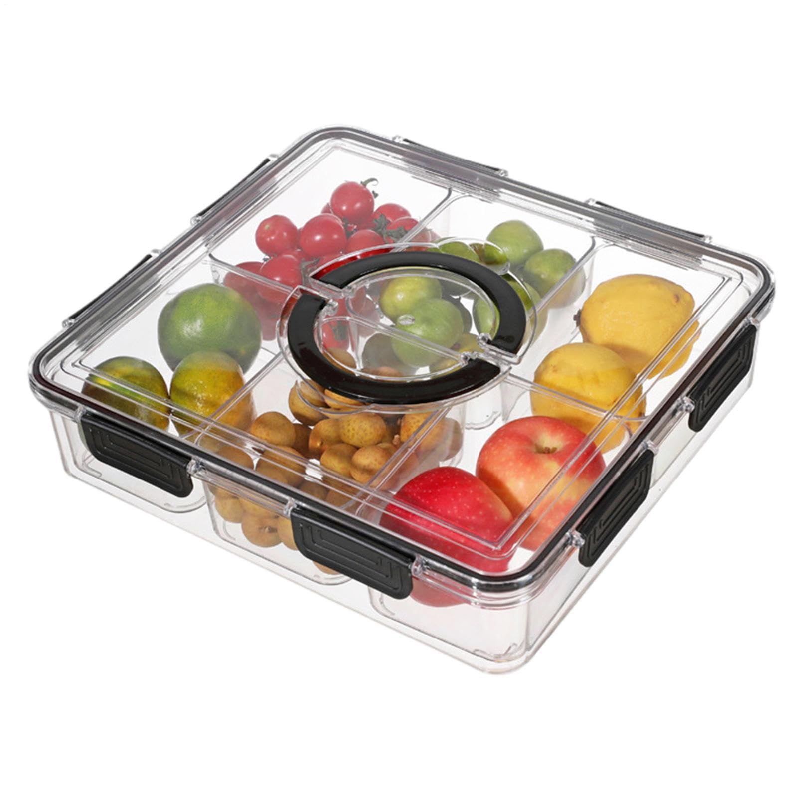 di frutta – Contenitore per salumi da 33,8 x 31,5 x 8 cm, vassoio diviso | conservazione ermetica, portatile, grande per aperitivi, organizer quadrato trasparente con 6 scomparti