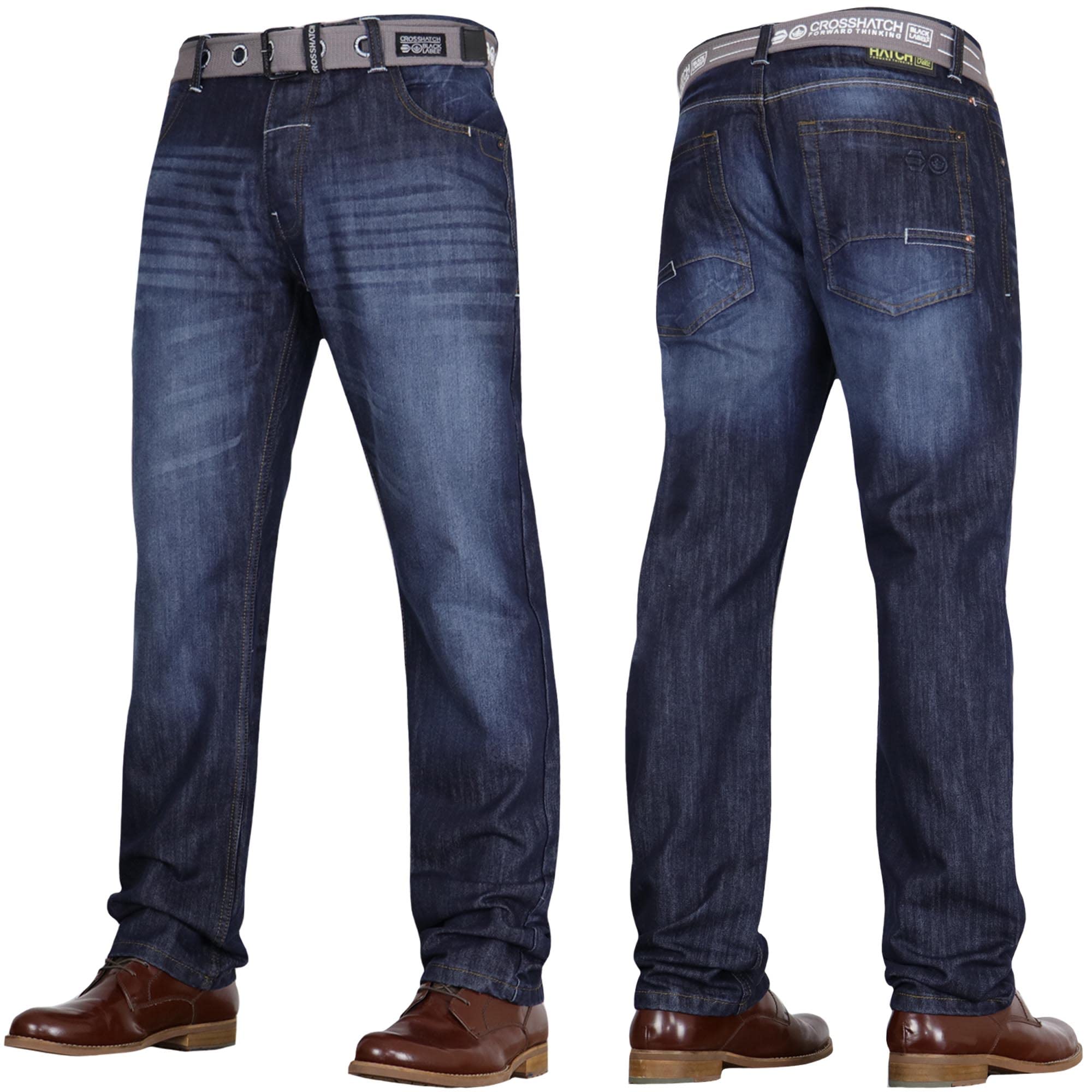 Crosshatch Men's Darkwash (Non-Stretch) 'Frinced' Classic Straight Leg Stretch Jeans Fashion Regular Fit Stylish Branded Denim By Jeanbase 28W X 32L