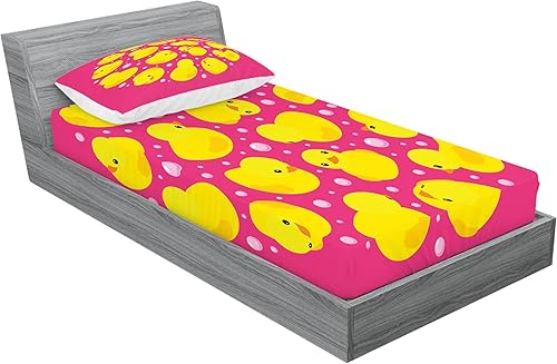 Miniatura 413 de Ambesonne Juego de sábanas bajeras y fundas de almohada con diseño de gato durmiendo en luna creciente, estrellas, sueños nocturnos, juego de ropa