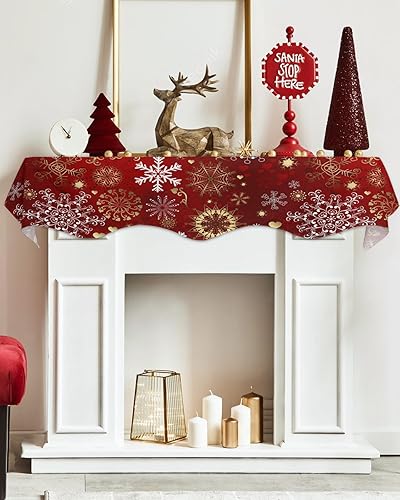 Miniatura 3 de Bufanda de Navidad para chimenea, copo de nieve, bufanda de mantel de Navidad, bufandas de mantel en la parte superior, bufandas blancas, rojas y