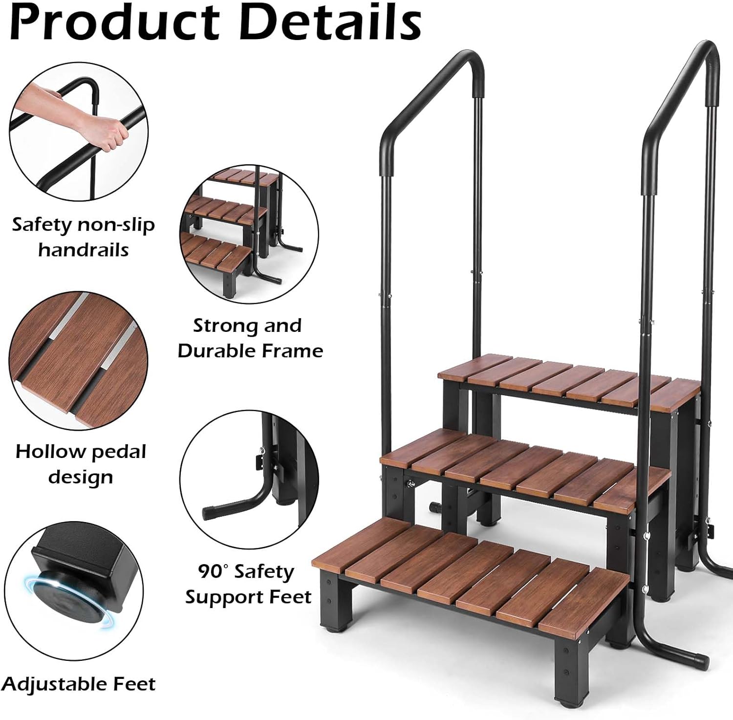 Hot Tub Steps with Handrails Hot tub Stairs Spa Bathtub Step Ladder with Railing RV Steps - 550 LB Capacity, Three Steps, Above Ground Pool & Spa Access