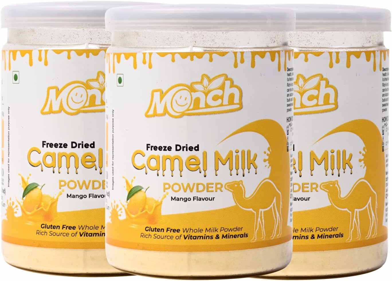 Monch Camel Milk Powder - Camel Milk Powder For Height Growth - Freeze Dried, Mango Flavoured (150g, 50gx3)