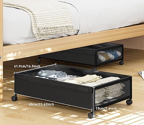 Miniatura 3 de JANE EYRE Almacenamiento debajo de la cama 2 contenedores de almacenamiento debajo de la cama con tapa y ruedas debajo de la cama cajón organizador