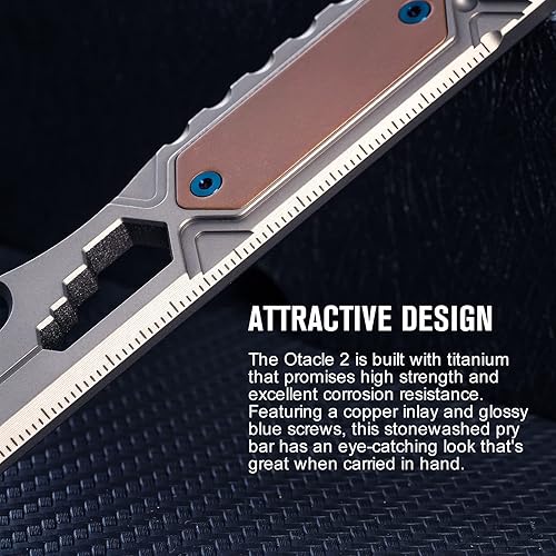 Miniatura 3 de OKNIFE Otacle 2 EDC - Abridor de botellas Ti, barra de palanca con regla métrica, llave hexagonal de varios tamaños y clip de bolsillo (gris)