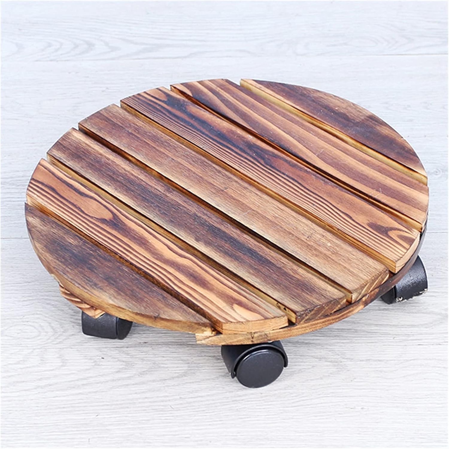 Amazon｜木製花瓶ティーポットベース ローリングホイールの木製プランターキャディー頑丈な9.8インチの植物鉢植えのスタンドラウンドフラワー