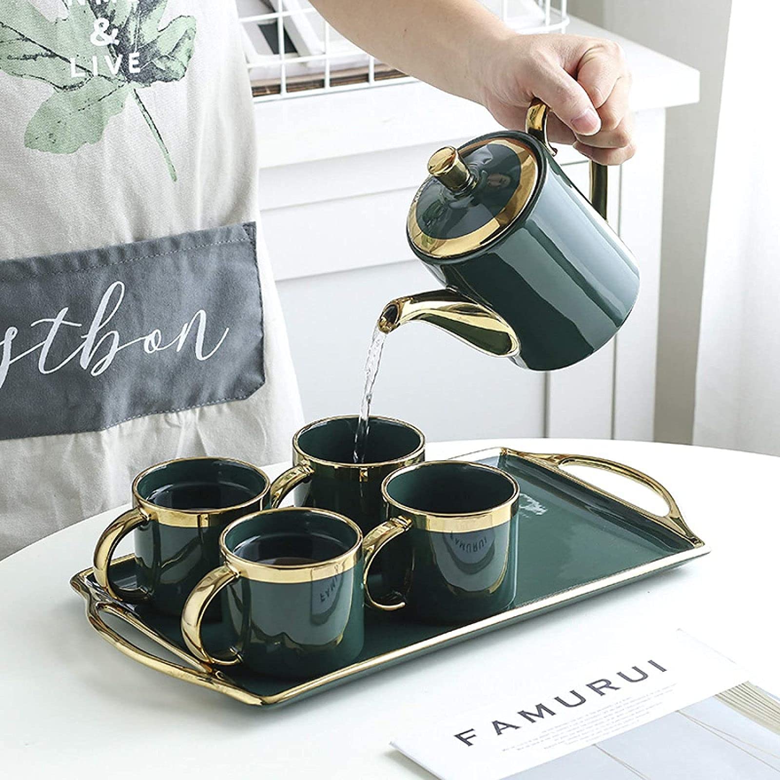 Zestaw do herbaty dla dorosłych Chiny ceramiczny zestaw do herbaty porcelanowe zestawy do herbaty z czajnikiem - zestaw 4 filiżanek do kawy do gospodarstwa domowego, 5 sztuk