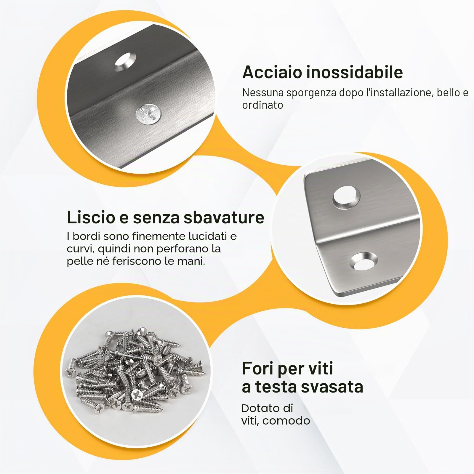8 pezzi Connettori Angolari a Forma di L Argento 225 x 27 x 27MM, 90 Gradi Staffa Angolare in Acciaio Inox con 80 Viti, Staffa a L Giunzione per Rinforzi, Riparazioni, Tavoli, Armadi, Mobili