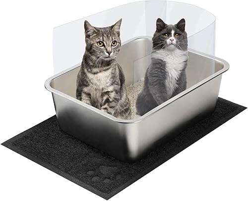 Miniatura 10 de Rypet 1 juego de caja de arena de acero inoxidable, bandeja de arena de metal a prueba de óxido, caja de arena duradera para gatitos con 1 cuchara