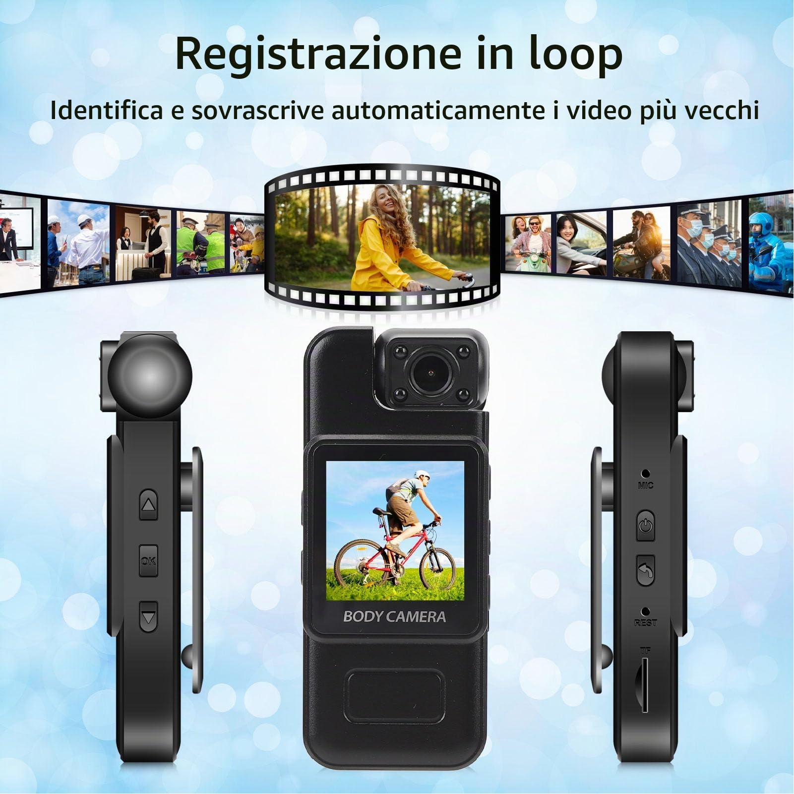 Camera del Corpo con Registrazione Audio e Video, Camma Body HD 4K con Obiettivo Rotante a 180 °, Videoregistratore Tascabile con Clip Posteriore