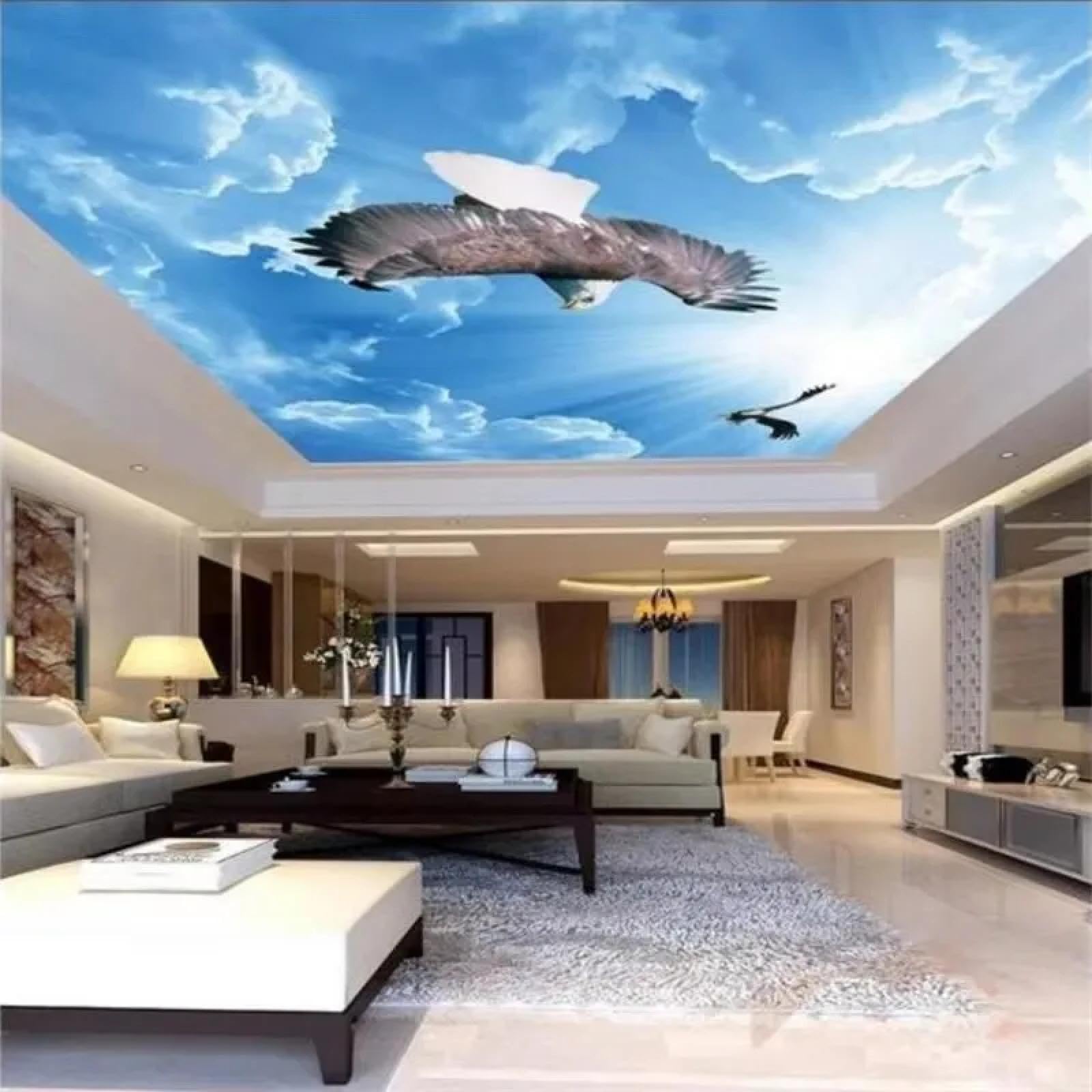 Papier peint mural 3D salon chambre autocollant plafond ciel et nuages