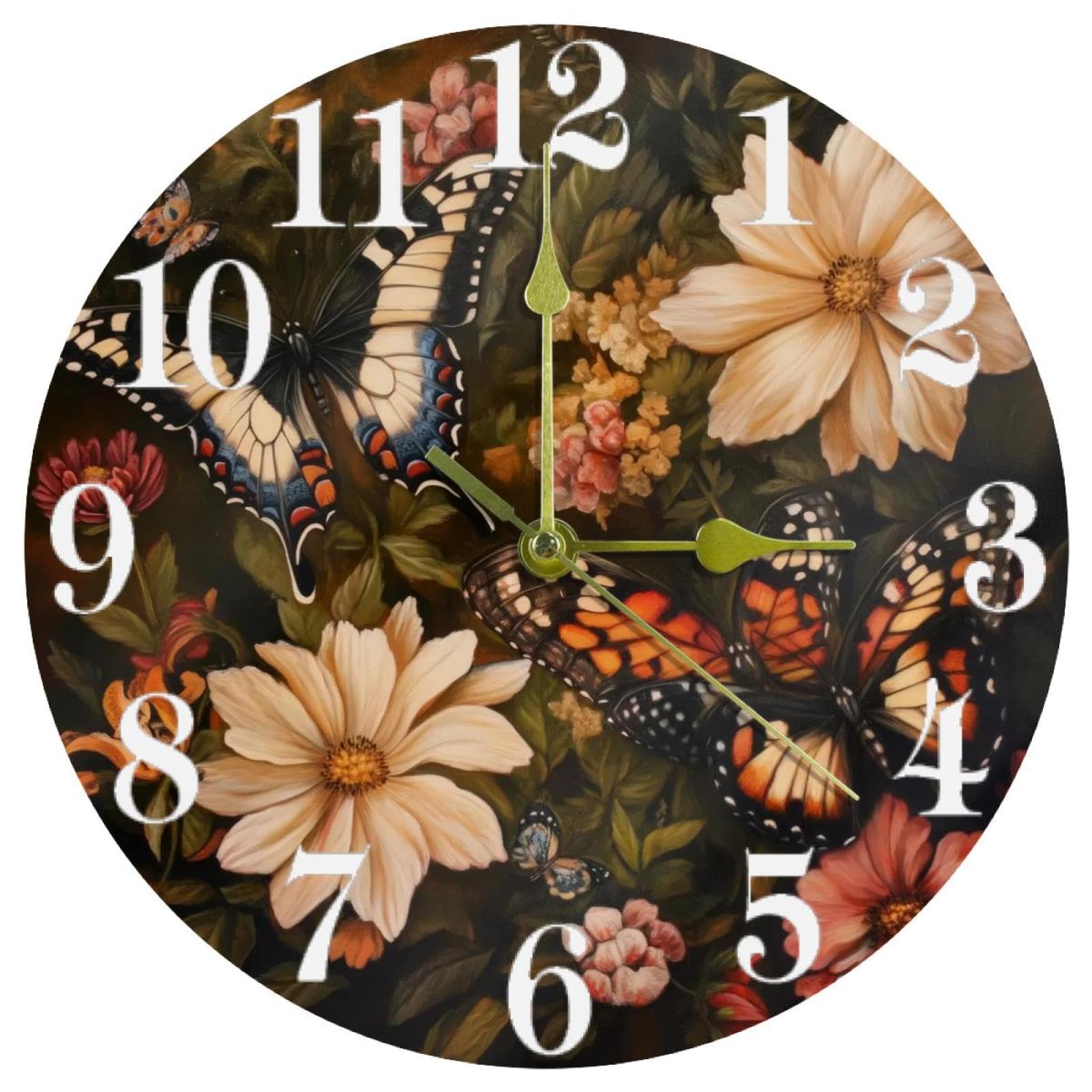 Horloge murale ronde silencieuse à quartz fonctionne à piles motif nature