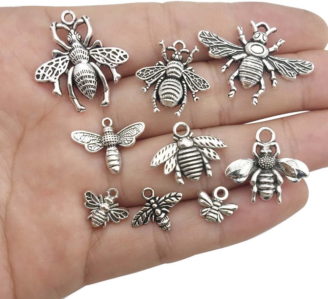 Youdiyla 80PCS Bee Charms Collection - Antique Silver Tone Honey Bee Fly Insect Metal Pendants for Jewelry Making DIY Findings (HM119) : Arts, Crafts & Sewing