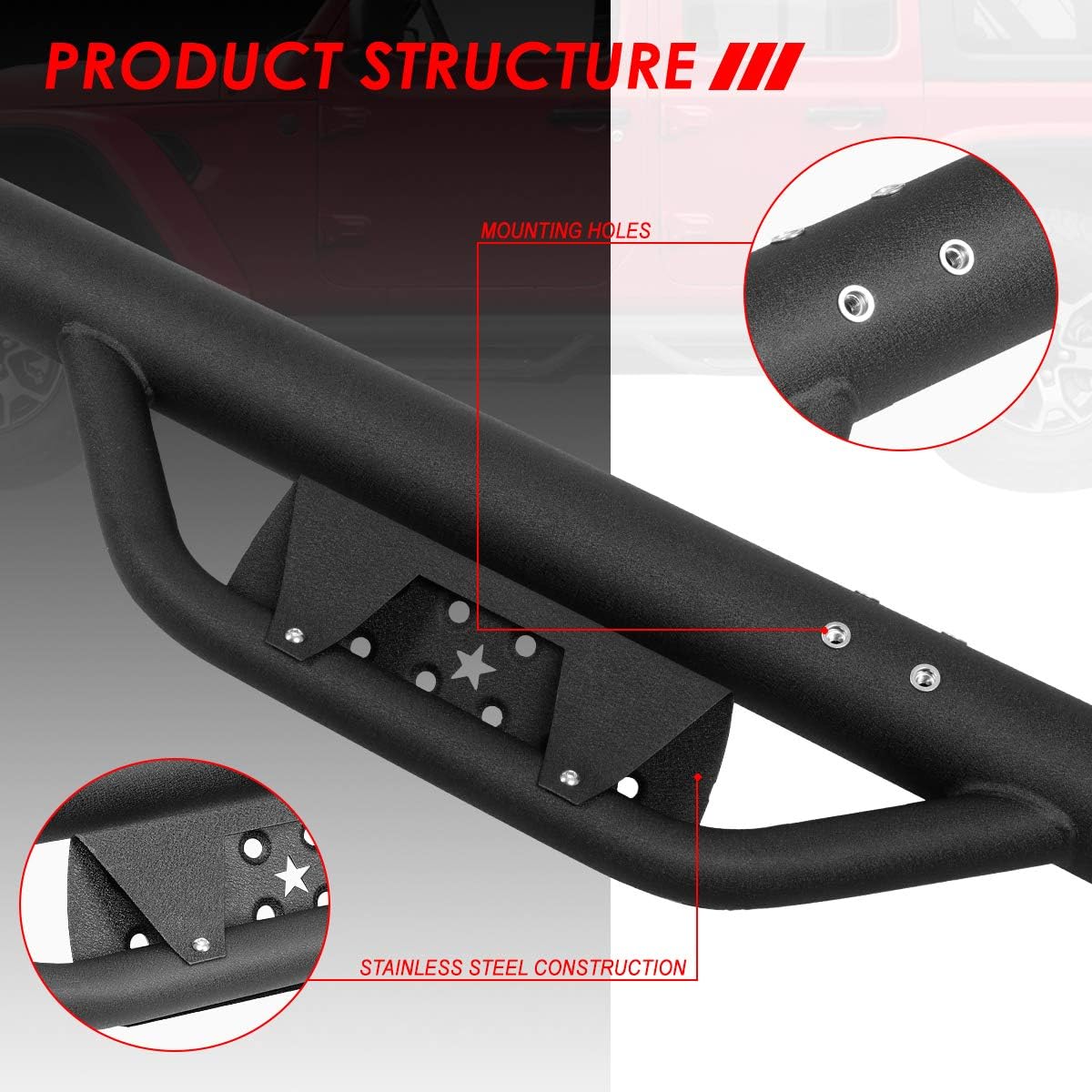 Auto Dynasty 3 Inches Round Tubing Drop Side Step Bar Running Boards Compatible with Jeep Wrangler JL Unlimited 4-Door 2018-2024, Aluminum, Black Powdercoated