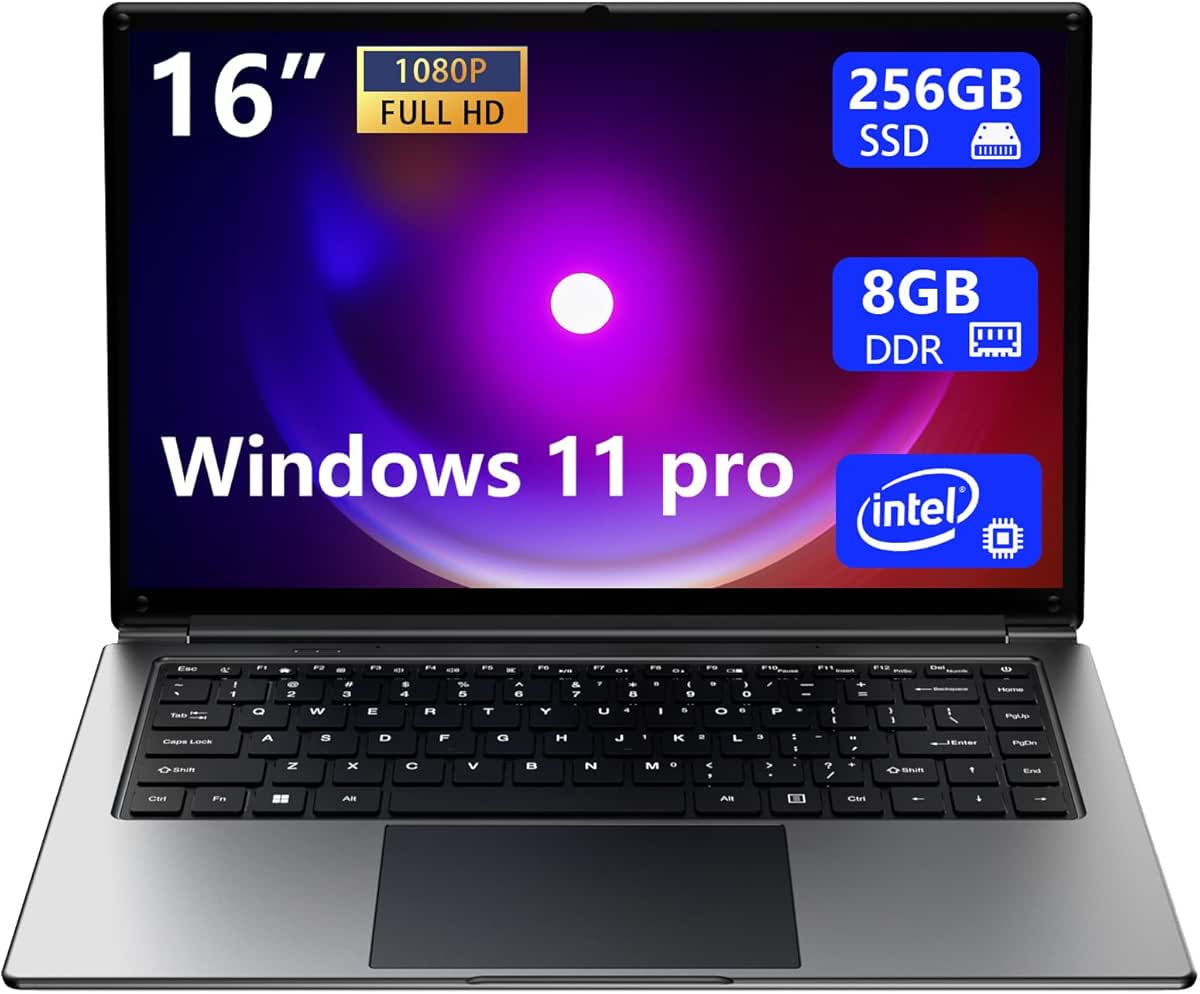 laptop 16-inch , 8GB DDR 256GB SSD portable laptop computer, expandable to 1TB, Pentium quad-core CPU up to2.64 Hz, 9000mAh battery, interface, USB3.0 interface, dual-band WiFi, webcam, slim laptops