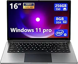 laptop de 16 polegadas, 8 GB DDR 256 GB SSD, laptop portátil expansível até 1 TB, CPU quad-core Pentium até 2,6 GHz, bateria de 9000 mAh, interface Mini HDMI, interface USB 3.0, Wi-Fi de banda dupla,