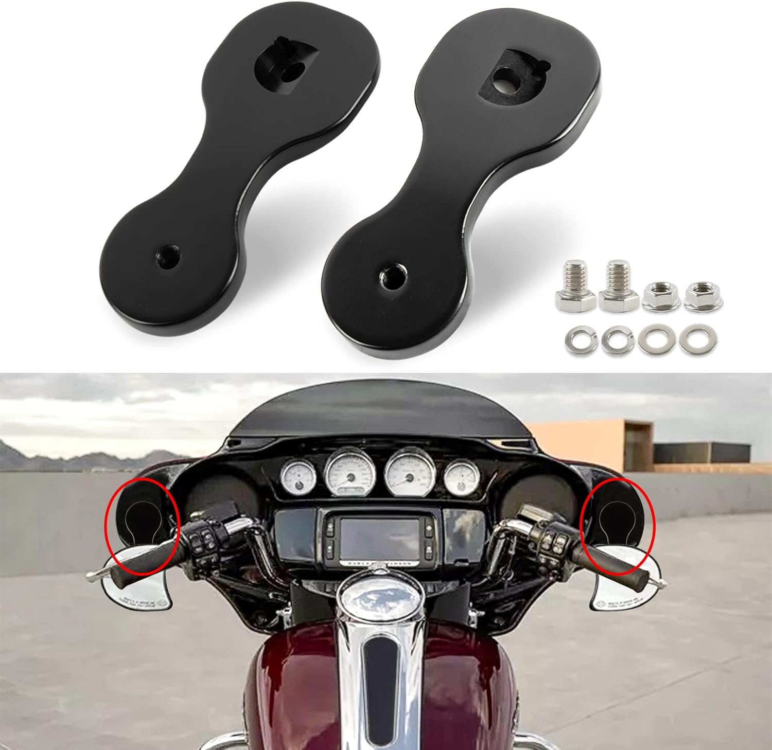PSLER Motorcycle Spare Mirror Bracket Adapter Rear View Mirror Brackets Adapter Mirror Relocation Kit Mirror Relocator Mirror Mount for Touring Street Glide CVO Bagger with Batwing Fairings 2014-2023