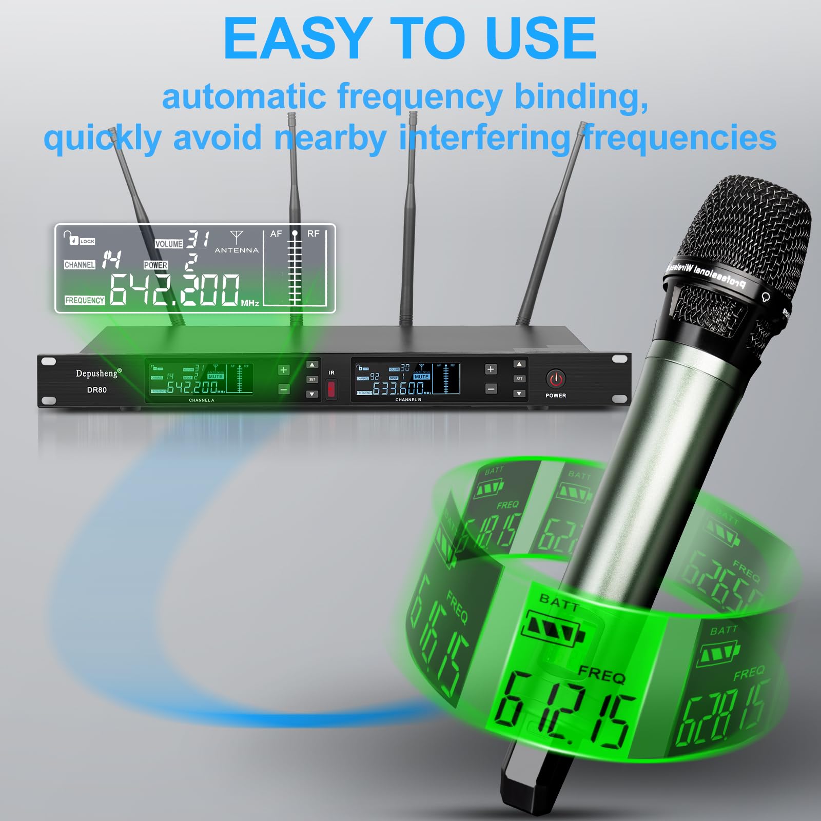 Depusheng DR80 microfono wireless professionale da palco microfono wireless dinamico 150 metri ricezione a lunga distanza karaoke wedding bar