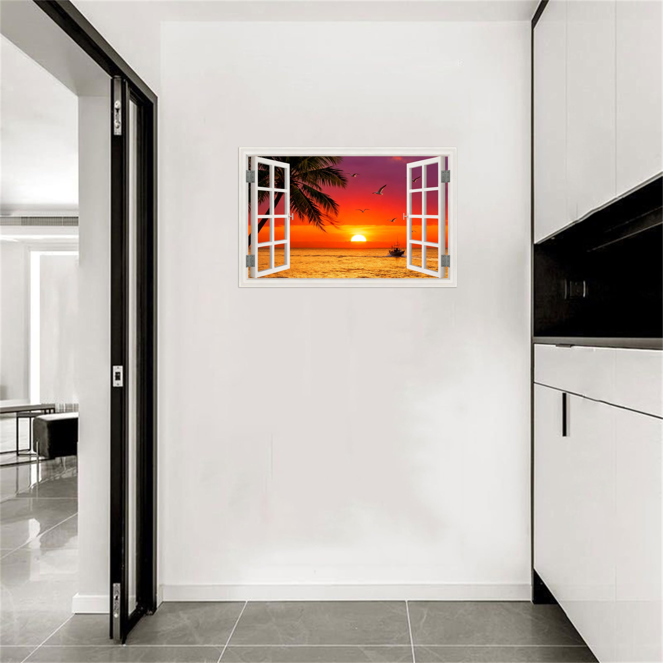 SDYSKKUG Fensterblick Landschaftsbilder. Meer Sonnenuntergang. Natur Druck auf Leinwand. Leinwandbild für Wohnzimmer Wanddekoration 115x70cm Ungerahmt