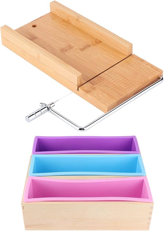 Soap with Wooden Box, 1200ML Silicone Soap for Soap Making, Flexible Rectangular Loaf Soap Silicone, DIY Tool for Soap Cake Making, Soap Cutter with Scale, Soap Making