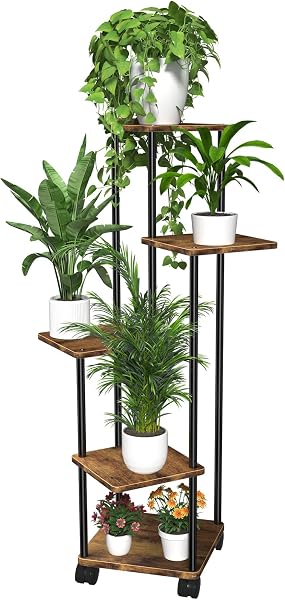 GBLAVM Wooden Plant Rack with Removable Wheels