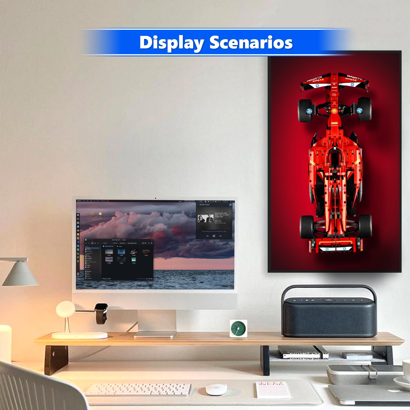 WETCEAOM Cadre Compatible avec Lego Technic SF-24 F1, 42207 Tableau Mural Compatible avec Lego Les Amateurs, 75x45 cm Frame Support Mural De Voitures (Seulement Le Cadre)