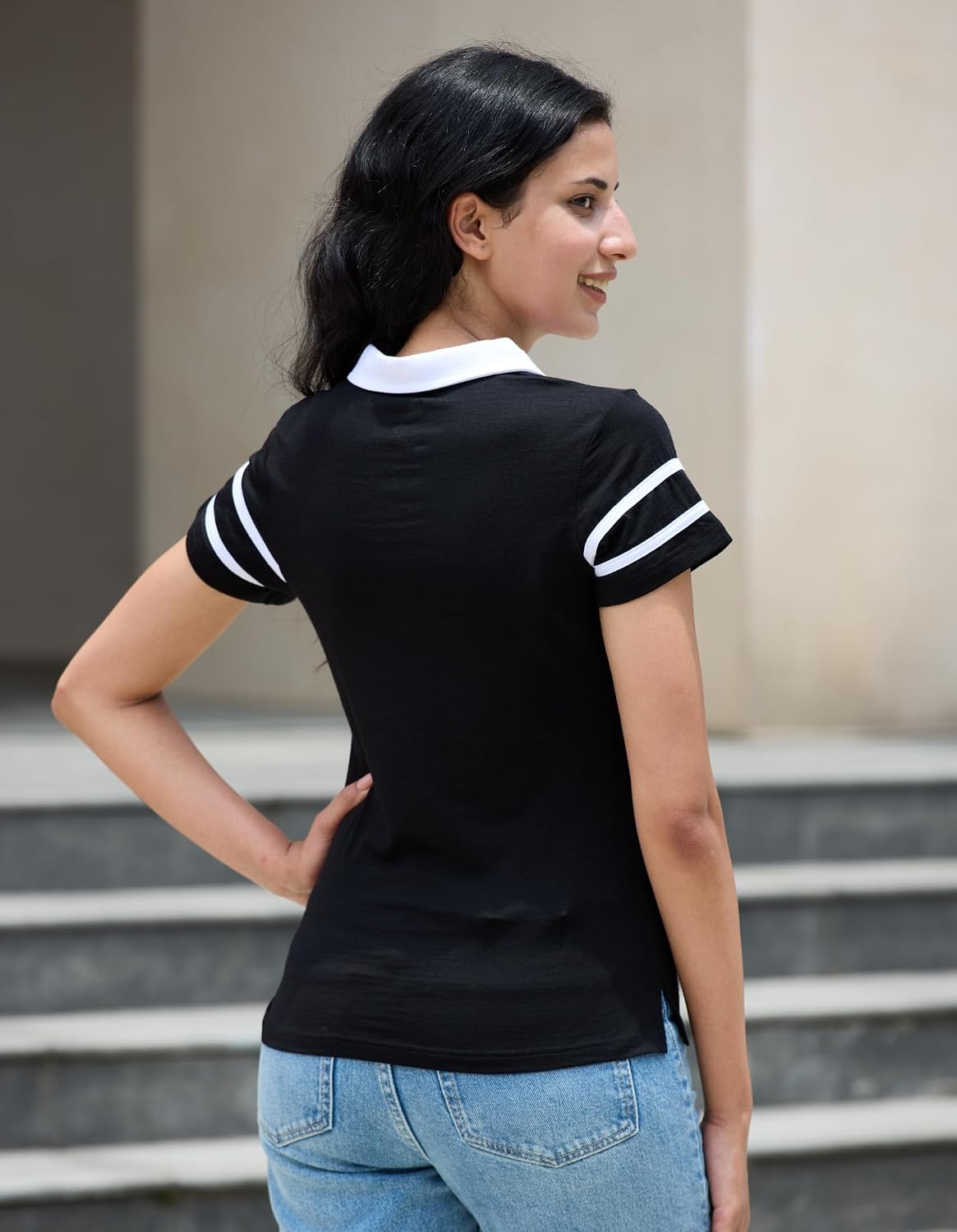 Merino Wool V Neck Polo Shirts for Women for Tennis, Breathable Moisture Wicking Womens Golf Shirt Short Sleeve