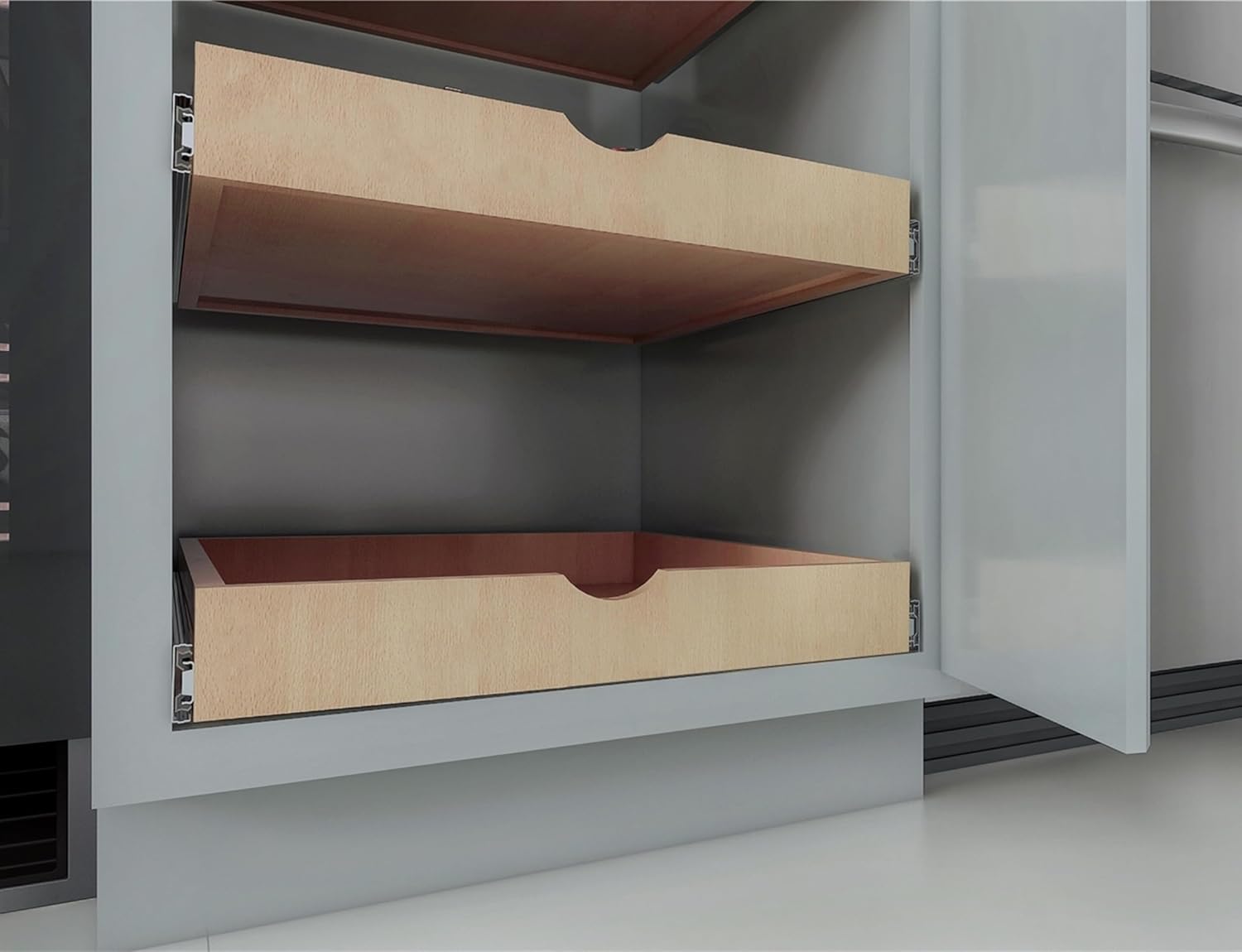 Elysian Roll-Out Shelf Organizer, 20" W × 21" D Cabinet Pull-Out Drawer with Full-Extension 35mm Ball-Bearing Rails, Wooden Slide-Out Storage Tray for Kitchen Base Cabinets