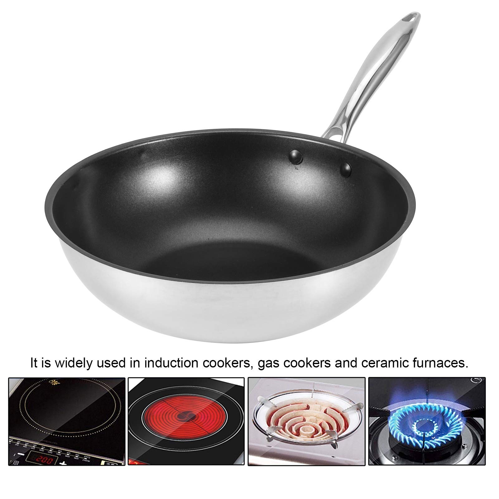 FLEXMAN 11.8in Non Stick Patelnia, Wielofunkcyjna Kuchenka Indukcyjna Ze Stali Nierdzewnej Skillets, Patelnia do Gotowania do Kuchen Indukcyjnych, Kuchenki Gazowe, Piece Ceramiczne