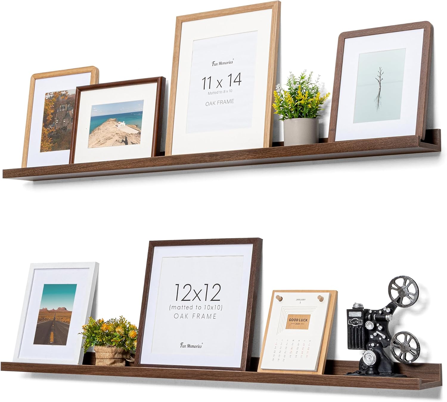 Picture Ledge Shelf, Long Floating Shelves for Wall Set of 2, 48 Inch Picture Shelves for Wall with Ledge, Rustic Walnut Floating Shelves with Lip, Picture Shelves Photo Ledge Shelves Display Shelves 48 Inch, Set of 2 Walnut