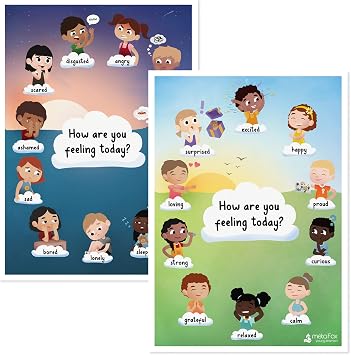 metaFox - Feelings Chart For Kids, Educational Posters Of Emotion Chart For Kids, Emotions Posters For Classroom, Office, Therapy, and Coaching, A3 Posters, Set of 2