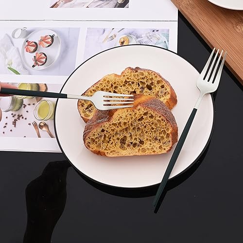 Miniatura 6 de JASHII Juego de cubiertos de plata mate con mango verde, 36 piezas de acero inoxidable, juego de cubiertos para 6 para el hogar, cocina, acabado