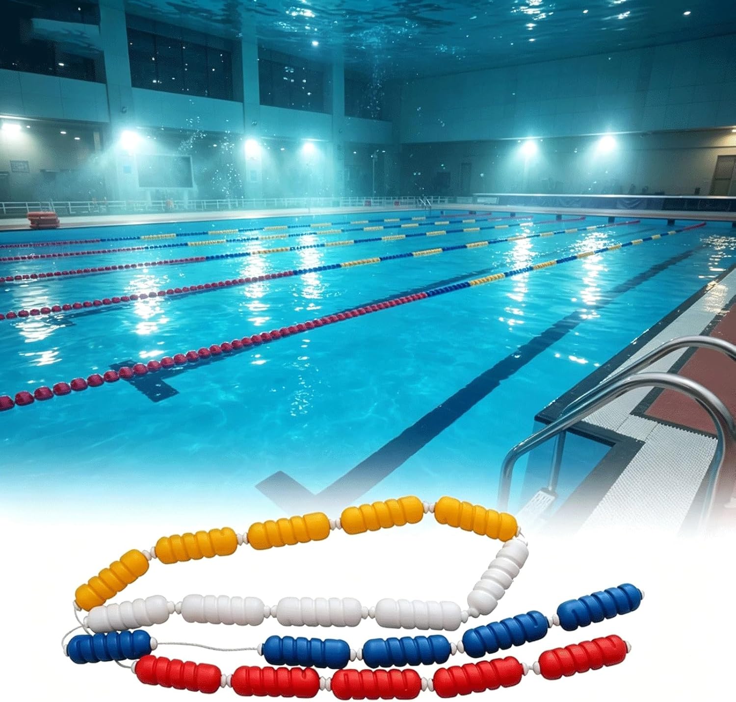 300ft Adjustable Pool Safety Rope with Floats, Pre-Assembled Swimming Pool Lane Line Divider Barrier with Stainless Steel Hooks for Indoor/Outdoor Pool Separating Deep & Shallow End