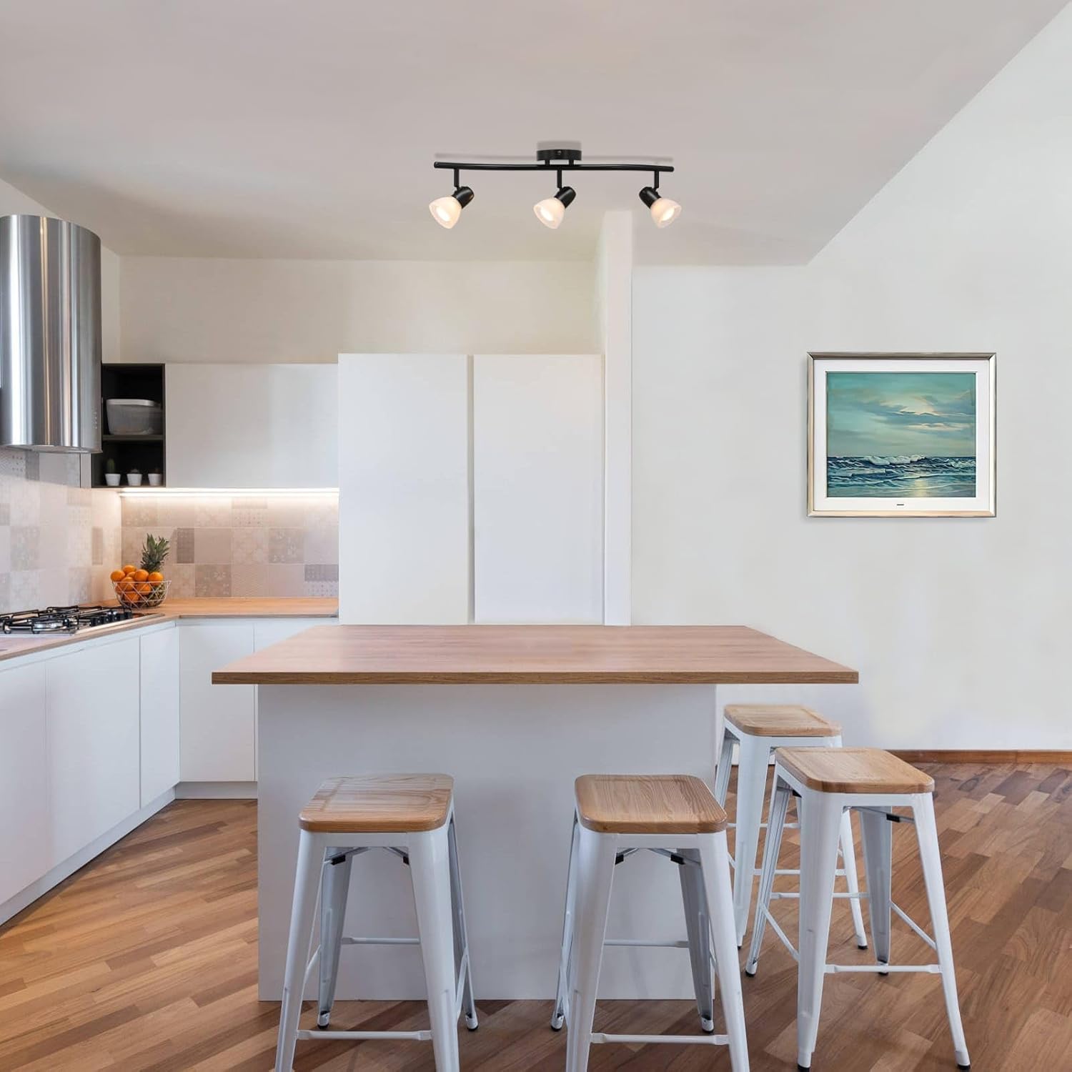 XiNBEi Lighting Track Lighting, 3 Light Modern Black Curved Kitchen Track Ceiling Light Fixtures XB-TR1223-3-MBK