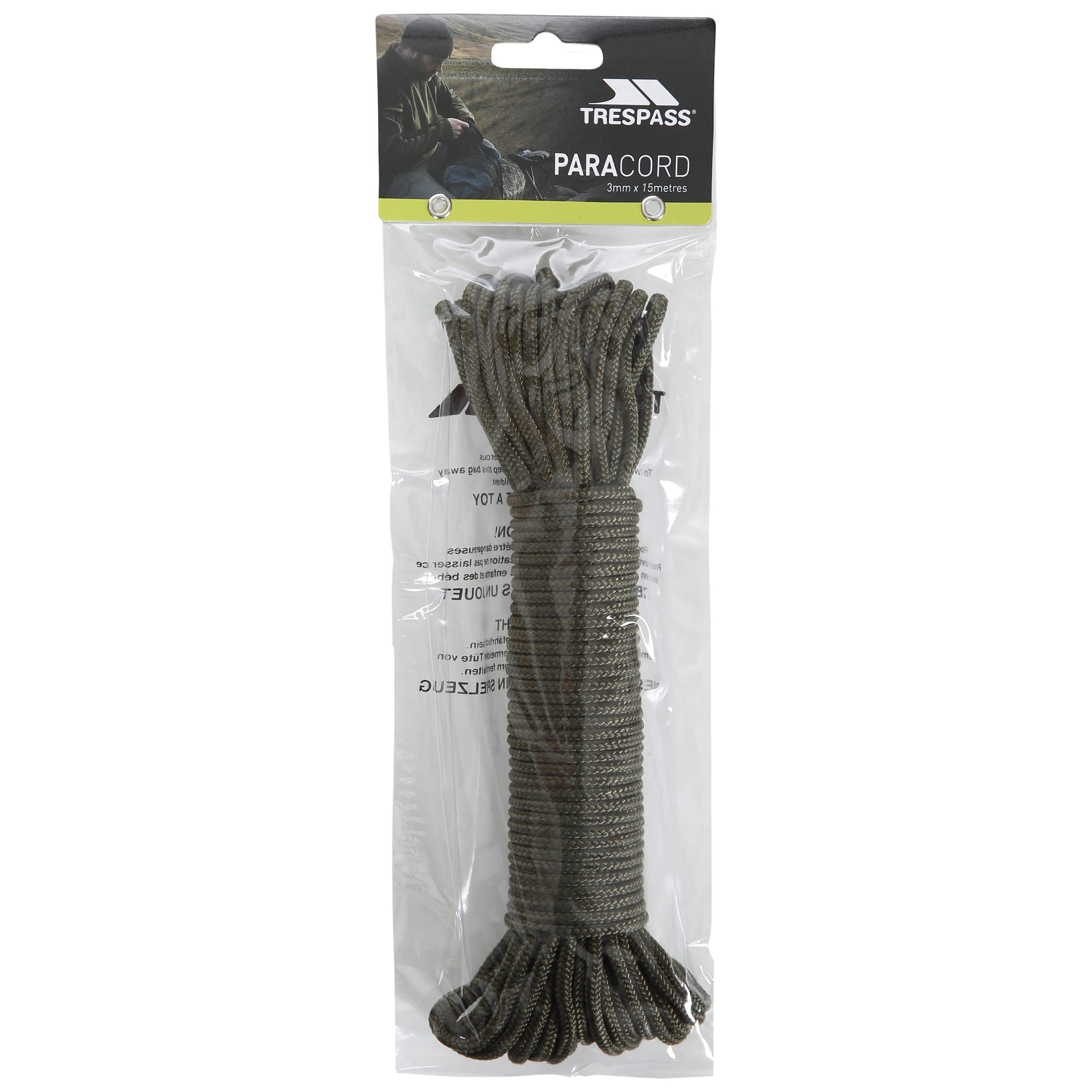 Trespass Para Cord, oliwkowy, wytrzymała linka wielofunkcyjna 76 cm, zielona