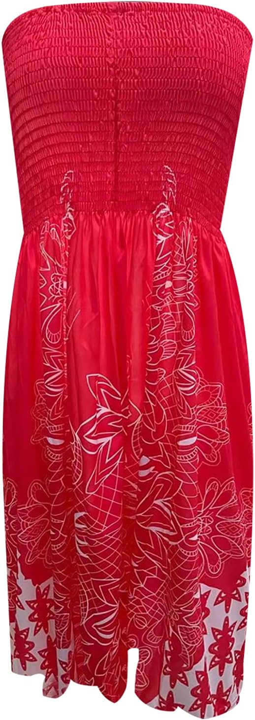 Zyyfly Tube Top Dress Women Summer Beach Coverup Stretch Smocked Strapless Dress - Image 4