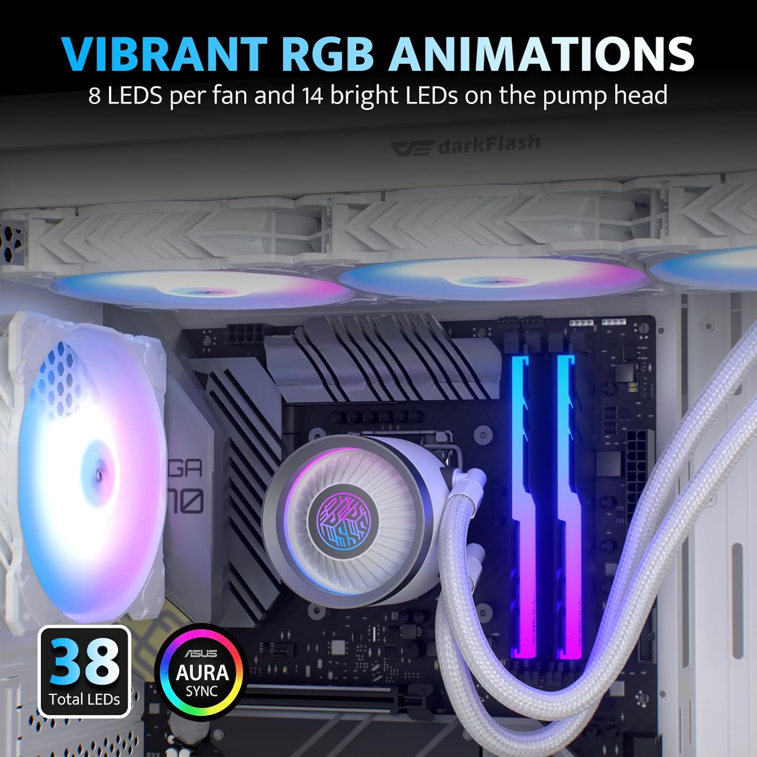 darkFlash DN360A AIO CPU Liquid Cooler, High-Performance Pump, ARGB Sync, PWM Fans, with Customizable darkFlash Logo Display, Compatible with Intel 1851/1700, AMD AM4/AM5 (White, 360mm AIO)