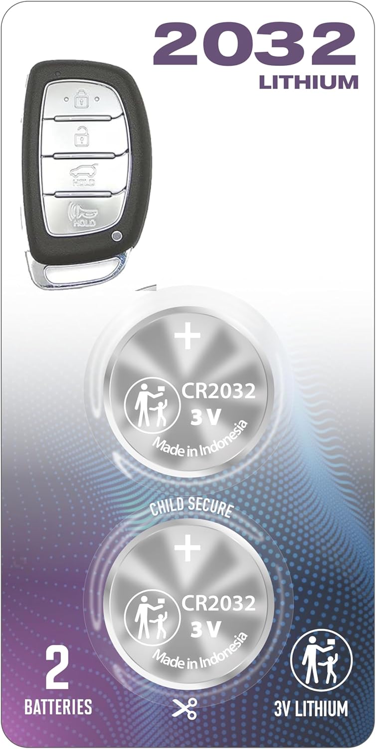 (2 Pack) CR2032 2032 Smart Remote Key Fob OEM Battery FITS Key case Shell Keychain (2014-2021) for Hyundai Elantra Ioniq Sonata Tucson (with FCC ID: CQOFD00120, TQ8-FOB-4F03 4F07 4F11) fits 4 Buttons