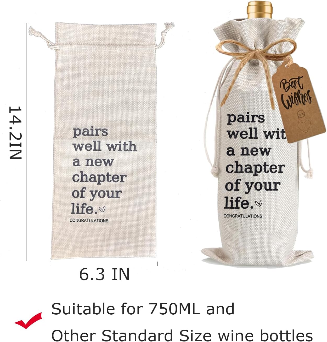 1Pcs New Chapter Wine Gifts Bag Next Chapter Wine Bag, Pairs Well With a New Chapter of Your Life with 1Pcs Kraft Blessing Cards and natural jute rope image 2