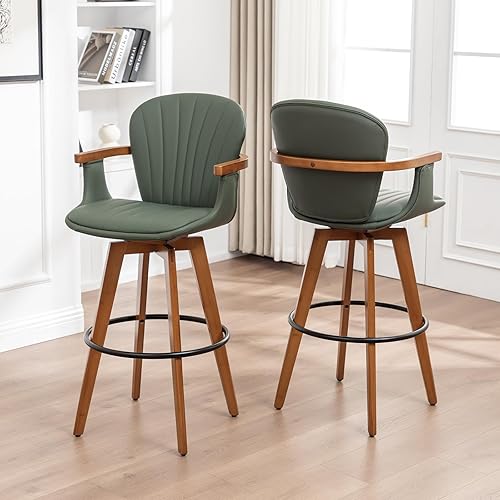 Miniatura 8 de LUNLING Taburetes de altura de mostrador de 26 pulgadas, taburetes de bar modernos de mediados de siglo, taburete de isla de cocina de piel