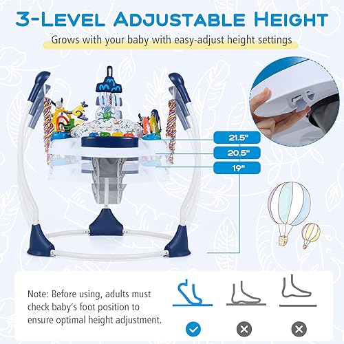 Miniatura 2 de BABY JOY Centro de actividades para bebés, puentes y gorilas con música, luces, asiento giratorio de 360, 3 alturas ajustables, centro de