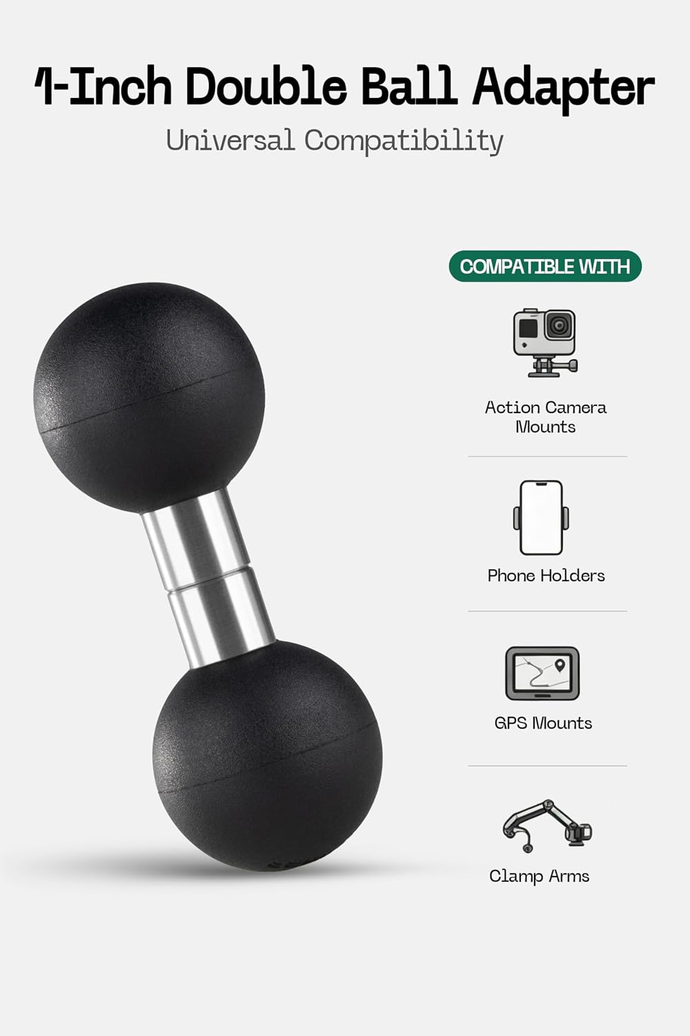 1" Double Ball Adapter, B Size 1" Ball Mount Joiner for Connecting Two Socket Arms, Extension Mount Adapter-LB-01