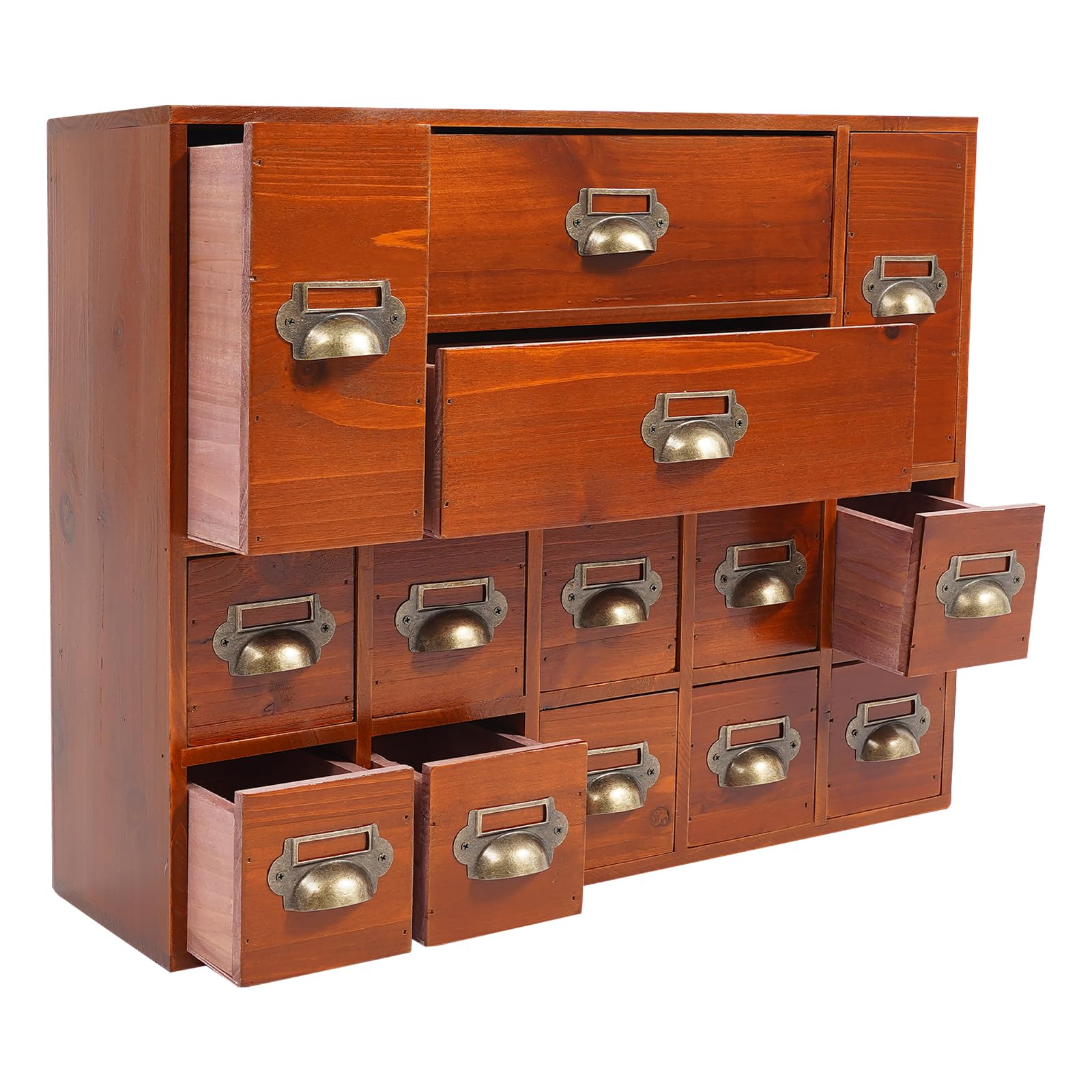 Apothekerschrank aus Holz mit 14 Schubladen, Schreibtisch-Schubladen-Organizer für Bibliothek, Kräuteraufbewahrung und Tischorganisation