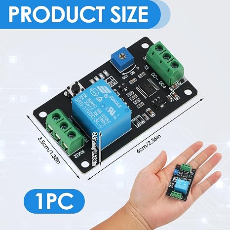 DC 5V/12V/24V Delay Timer Relay with Adjustable Timing 0.1–120s,Self-Locking Delay On/Off Time,Multi-Function Trigger Timer Relay for Automation, DIY Electronics, and Smart Projects(DC12V)