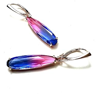Lab Made Pink Blue Sapphire Earrings 14k Rose Gold Vermeil September Birthstone